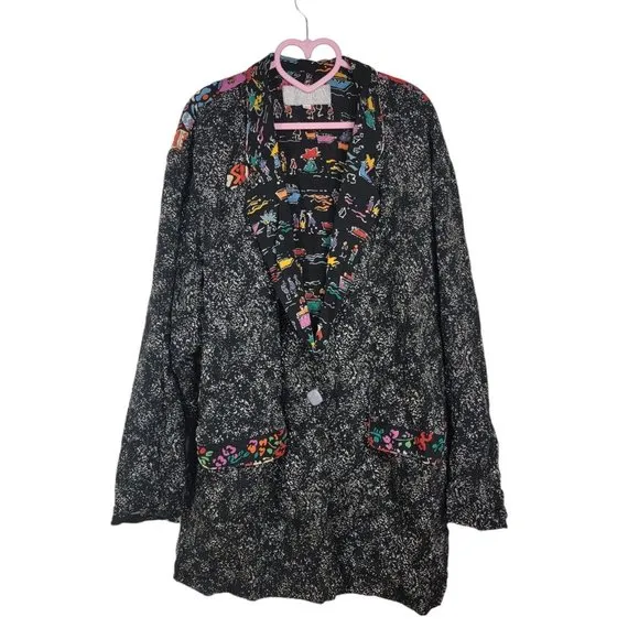 VINTAGE Platinum Dorothy Schoelen Jacket Women Large Black Cruise Blazer Art