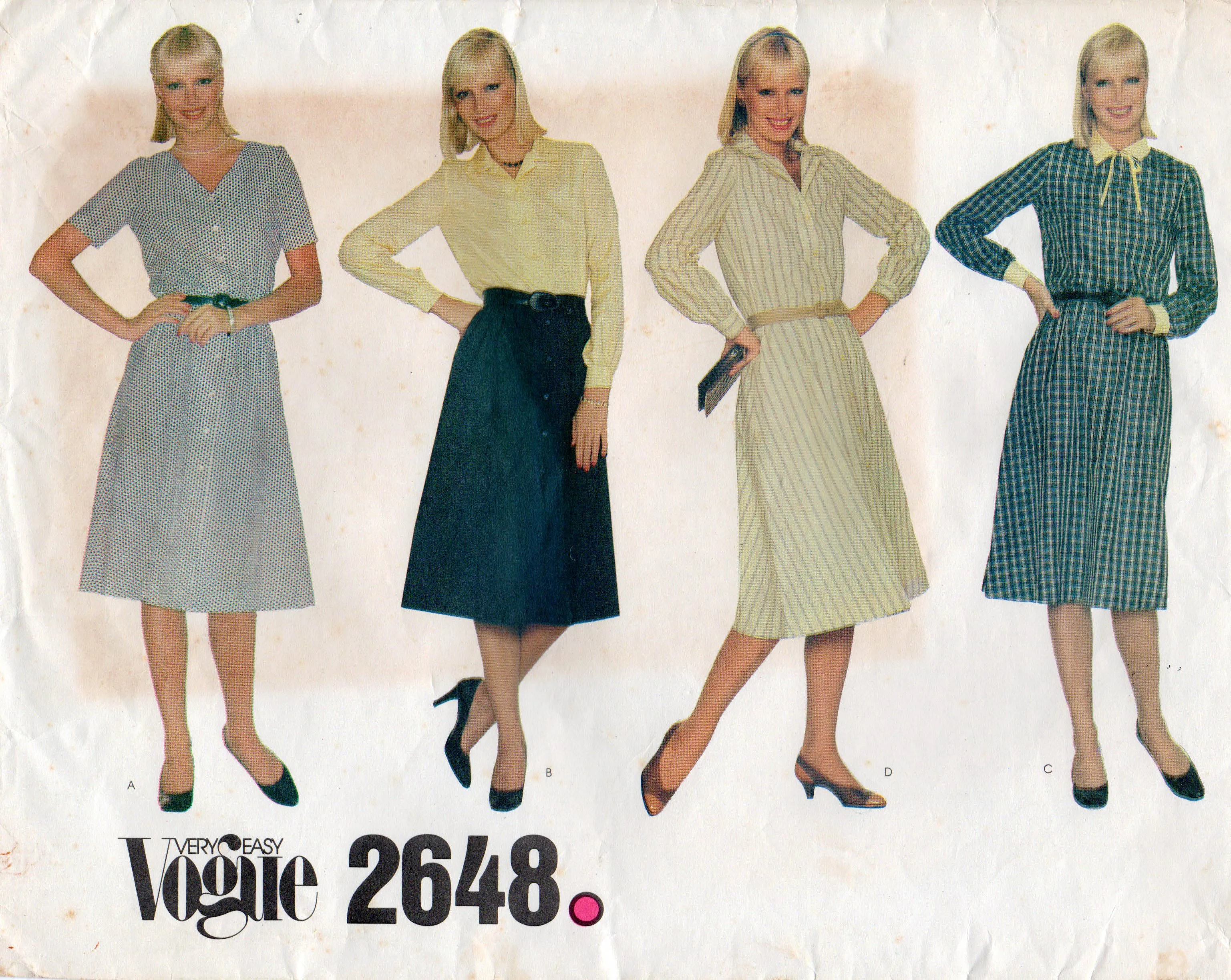 Vogue 2648 Womens EASY Blouson Style Shirtdress 1980s Vintage Sewing Pattern Size 10