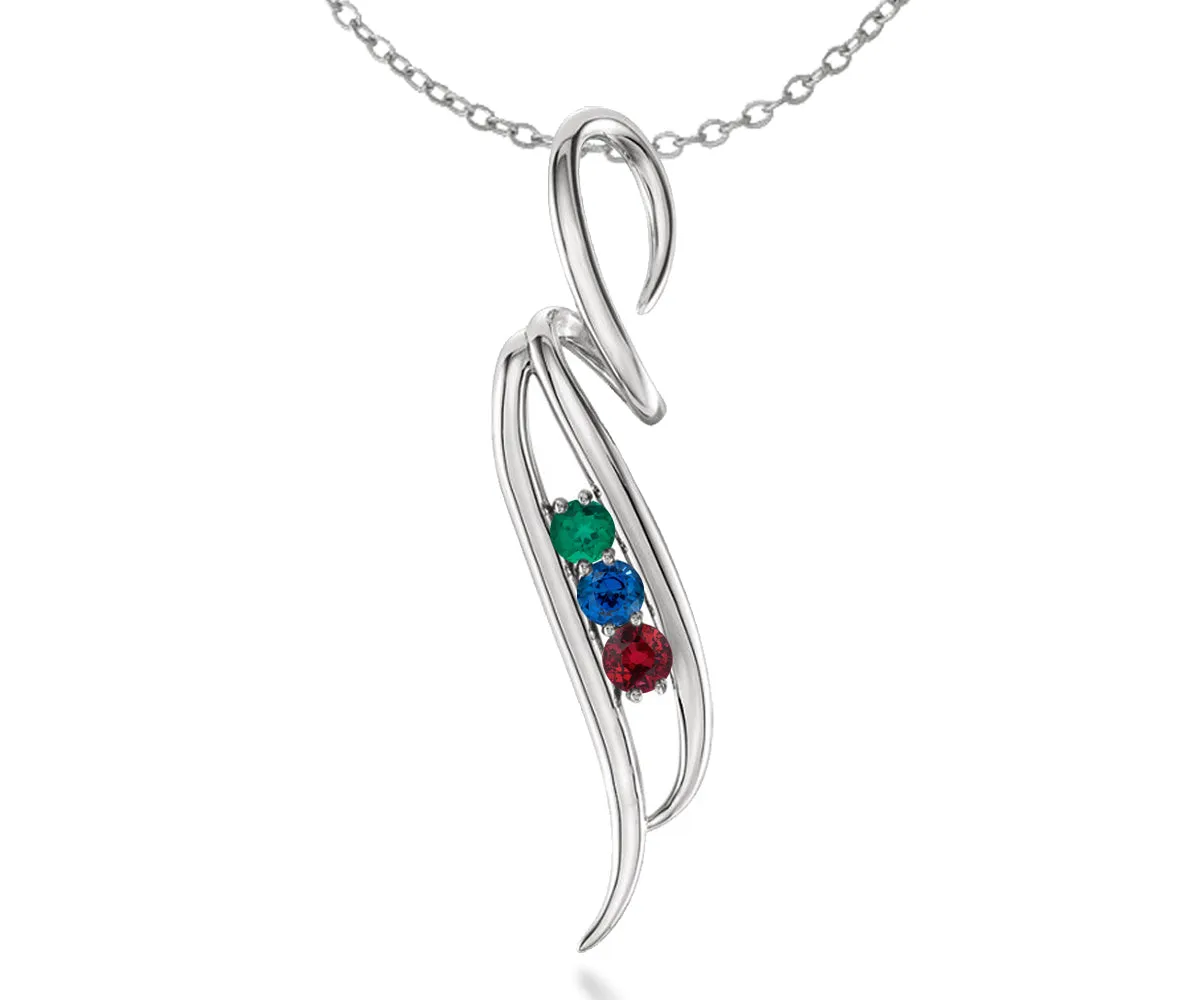 Wavy Artistic Birthstone Family Silver Necklace
