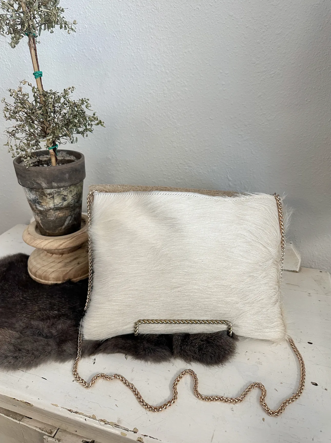 White and Gold Croc with Cream Hide Clutch/Crossbody