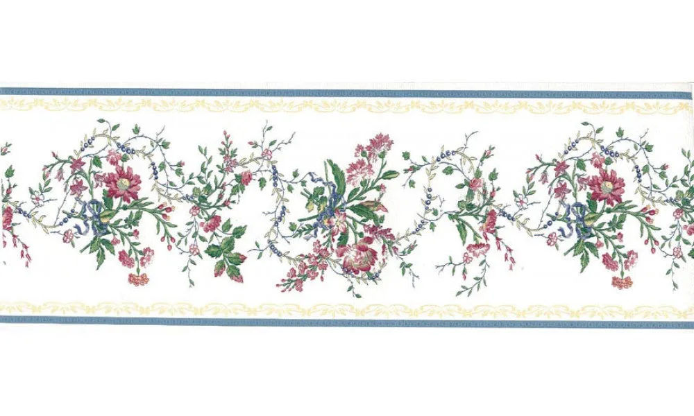 White Blue Gold Royal Floral 31616150 Wallpaper Border