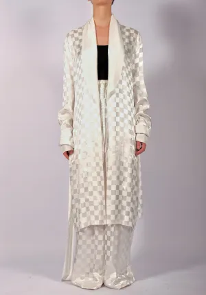 White Checkered Robe Midi