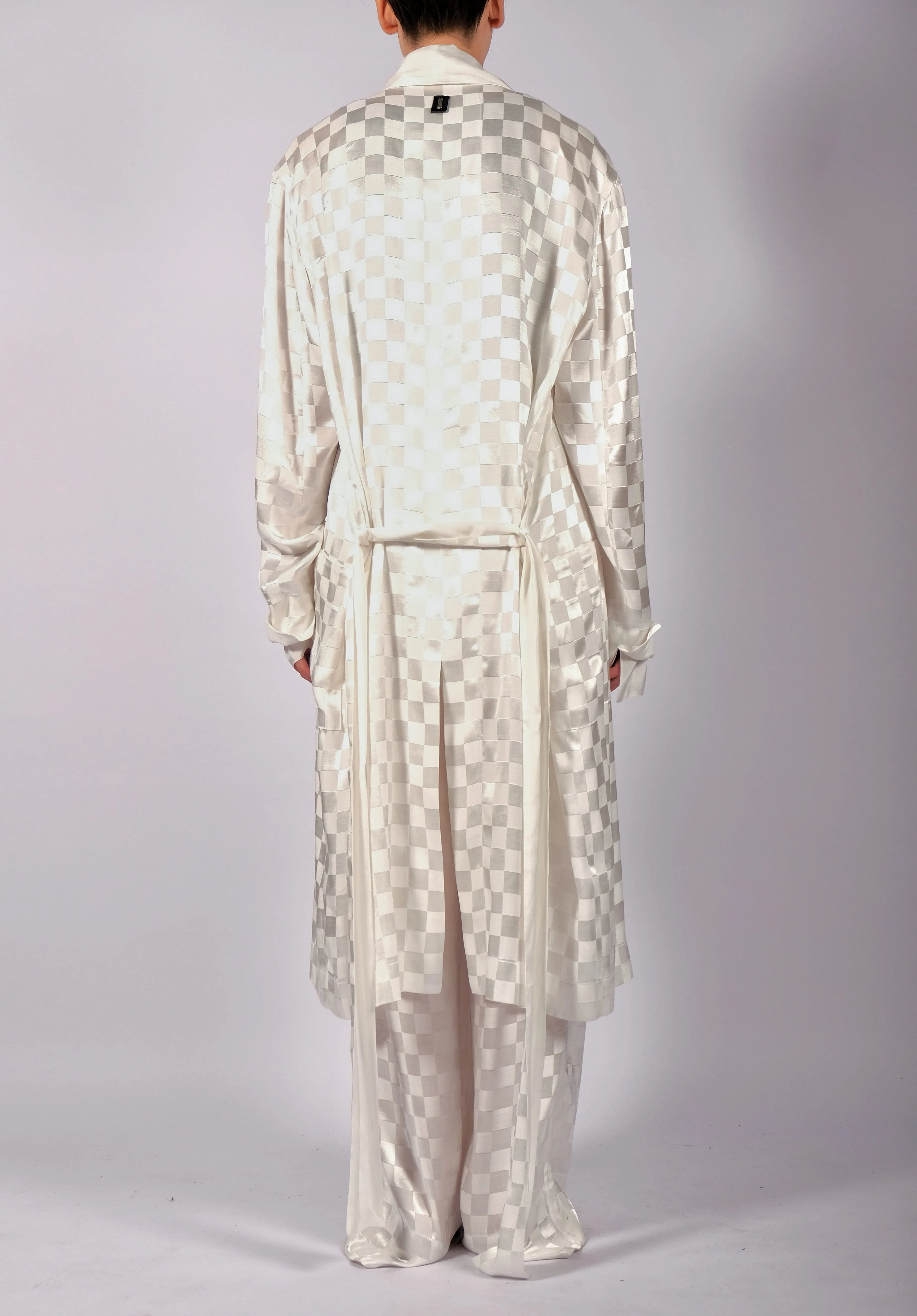 White Checkered Robe Midi