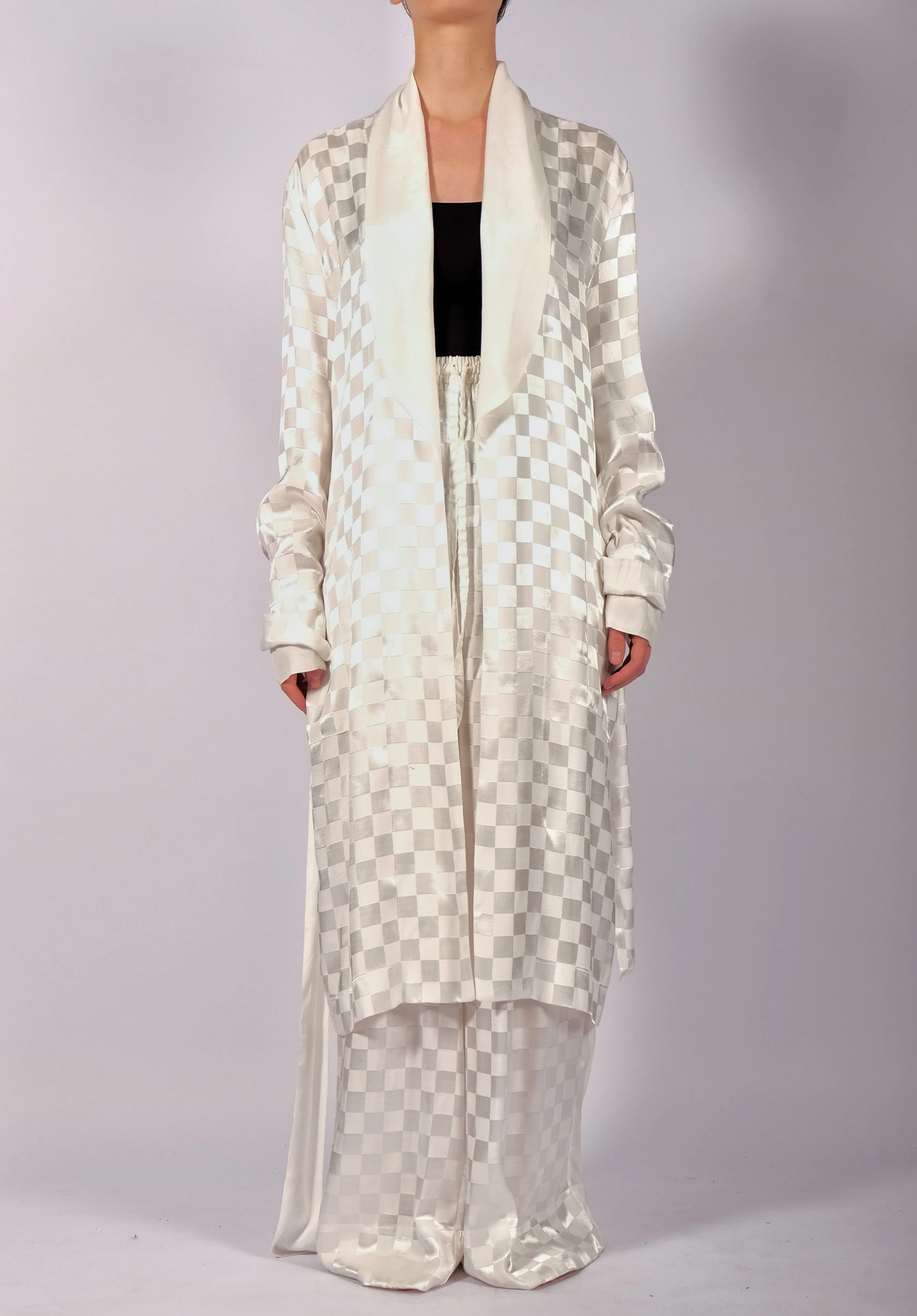 White Checkered Robe Midi