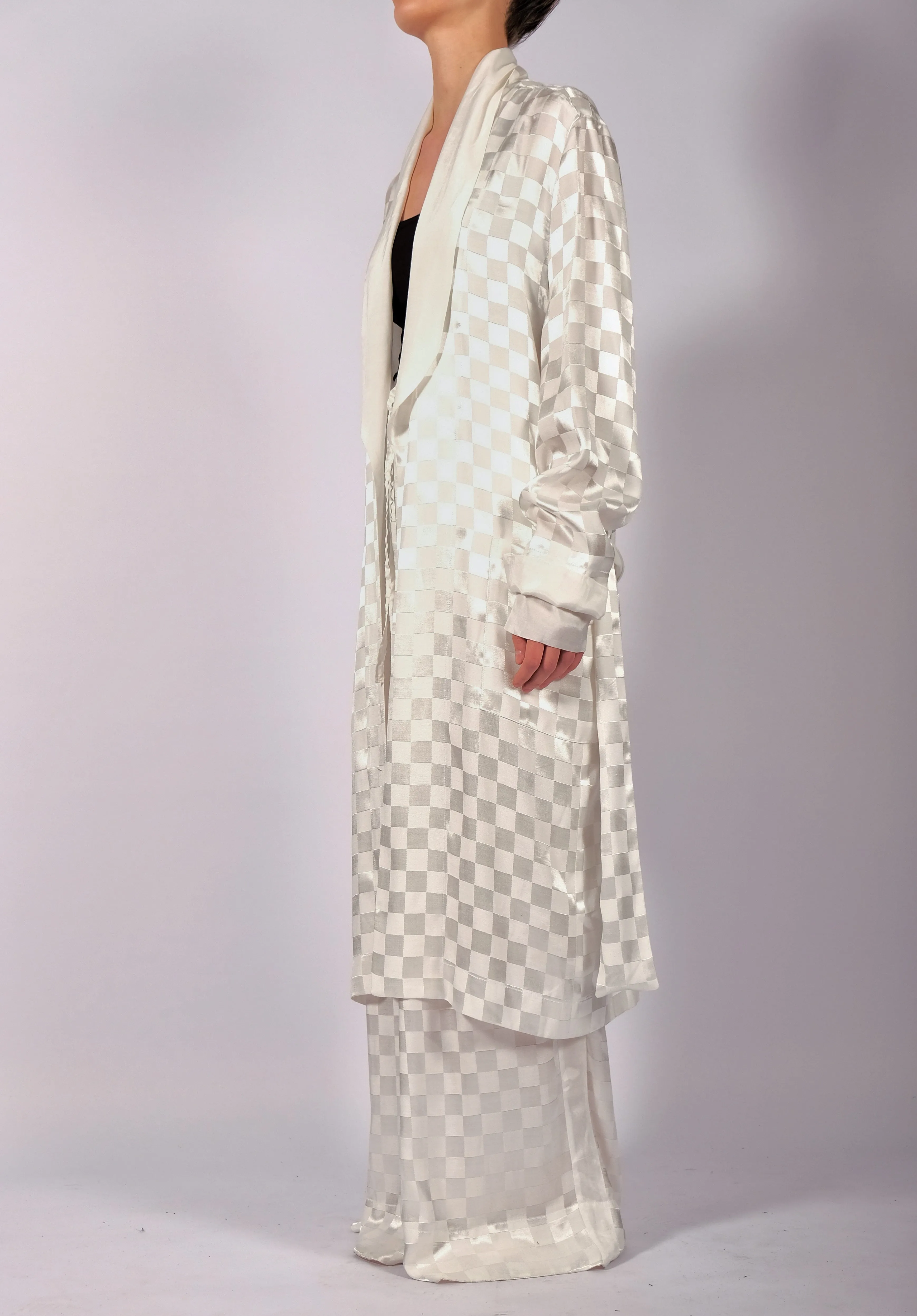 White Checkered Robe Midi
