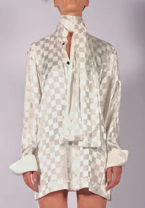 White Checkered Shirt with Scarf