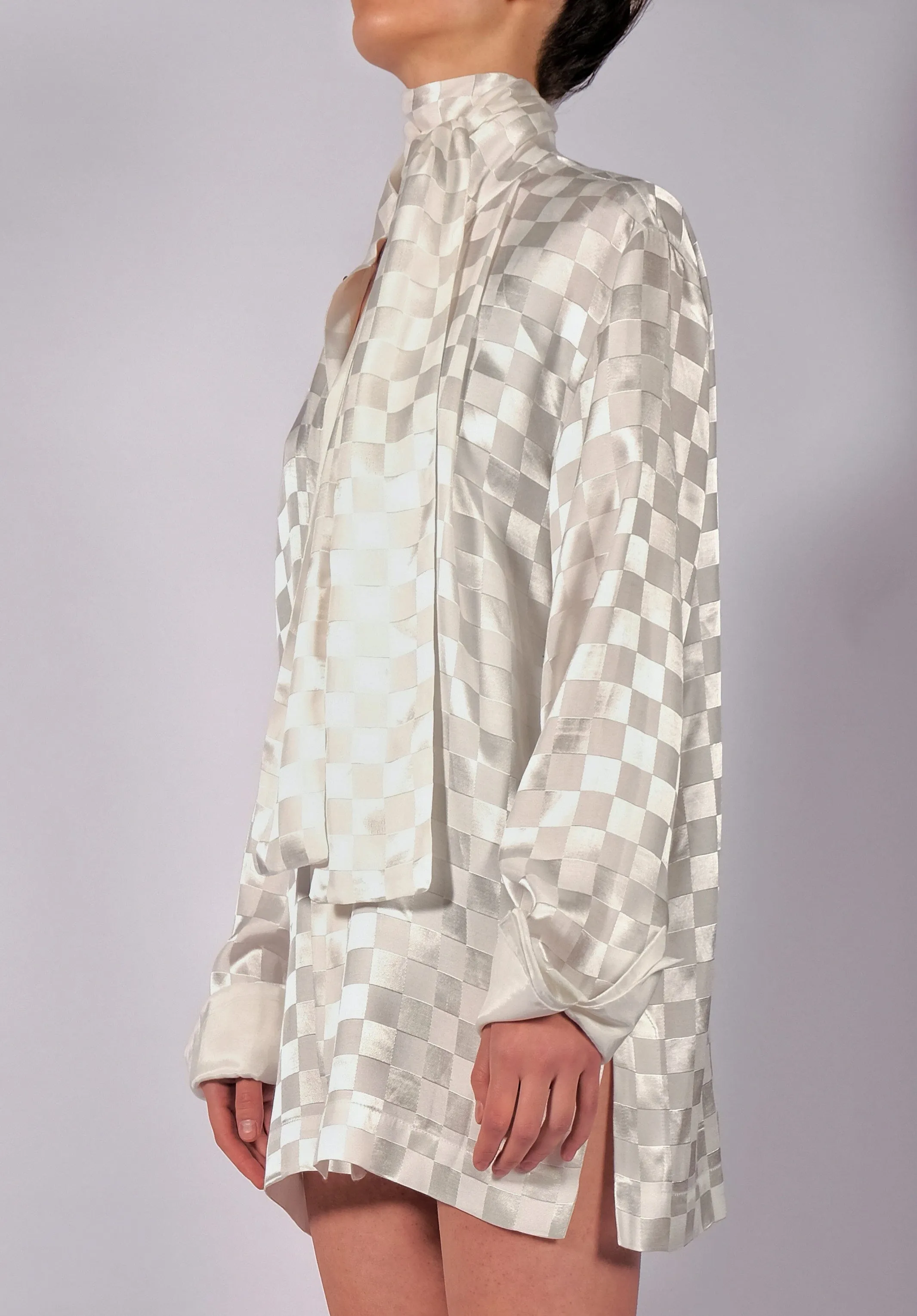 White Checkered Shirt with Scarf
