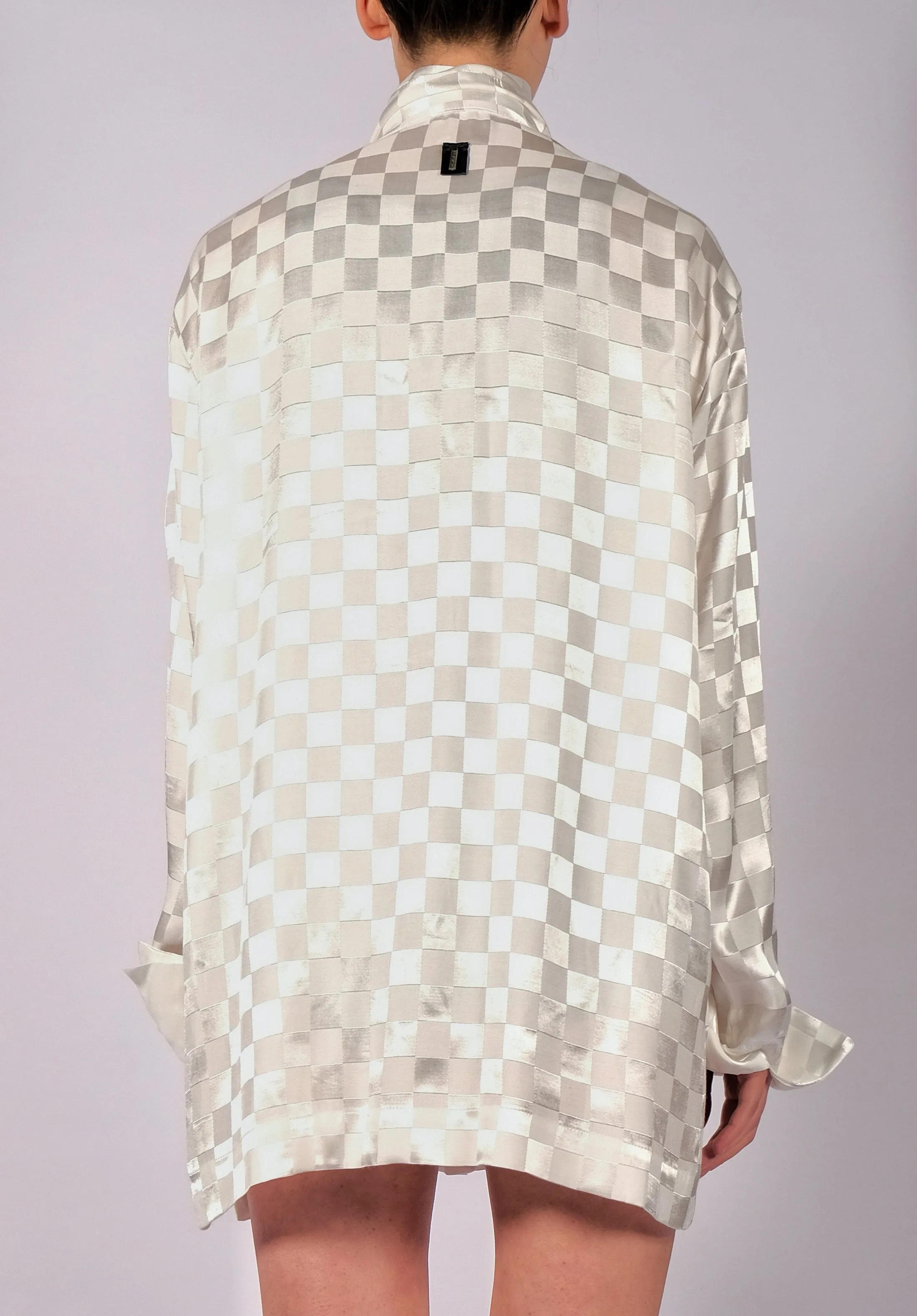 White Checkered Shirt with Scarf