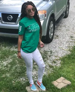White Drippin | Green Tee (Solid Checkered Drippin Sleeve)