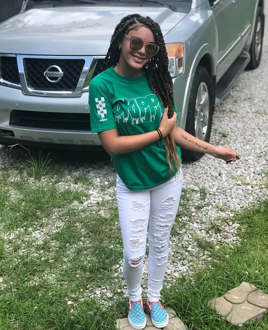 White Drippin | Green Tee (Solid Checkered Drippin Sleeve)