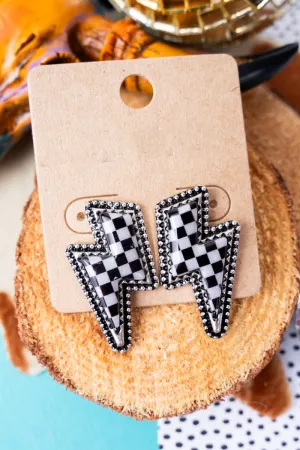 White Glitter Bolts Silvertone Earrings