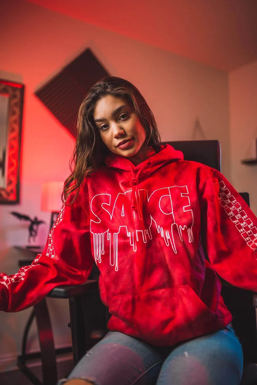 White Outline Sauce | RedMill Hoodie (Outline Checkered Drippin Sleeve)