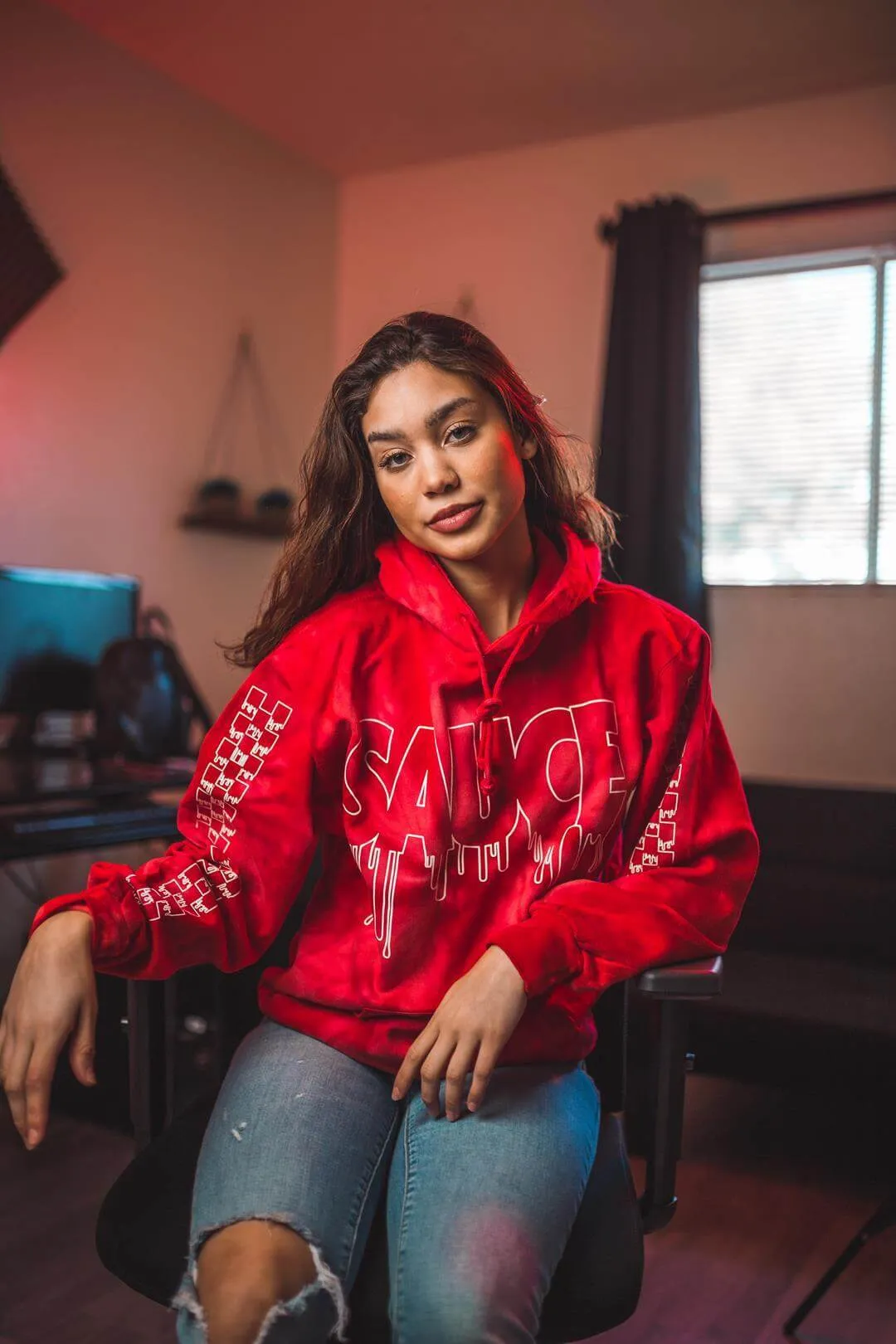 White Outline Sauce | RedMill Hoodie (Outline Checkered Drippin Sleeve)