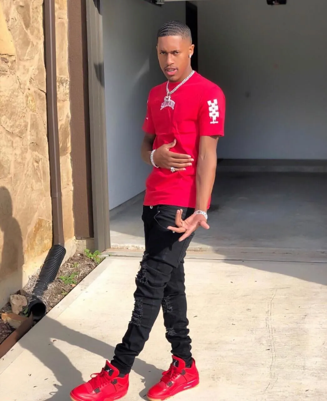White SA Curve | Red Tee (Solid Checkered Drippin Sleeve)