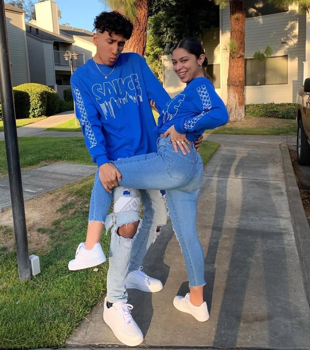 White Sauce Outline | Blue Long Sleeve (Outline Checkered Drippin Sleeves)
