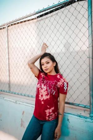 White Sauce Outline | Red Bleach Out Tee (Solid Checkered Drippin Sleeve)