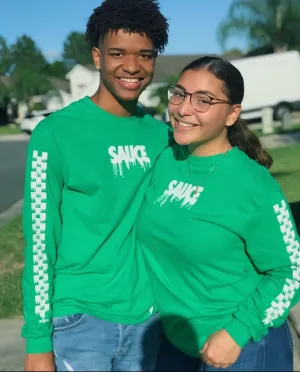 White Sauce (S) | Green Long Sleeve Tee (Solid Checkered Drippin Sleeve)