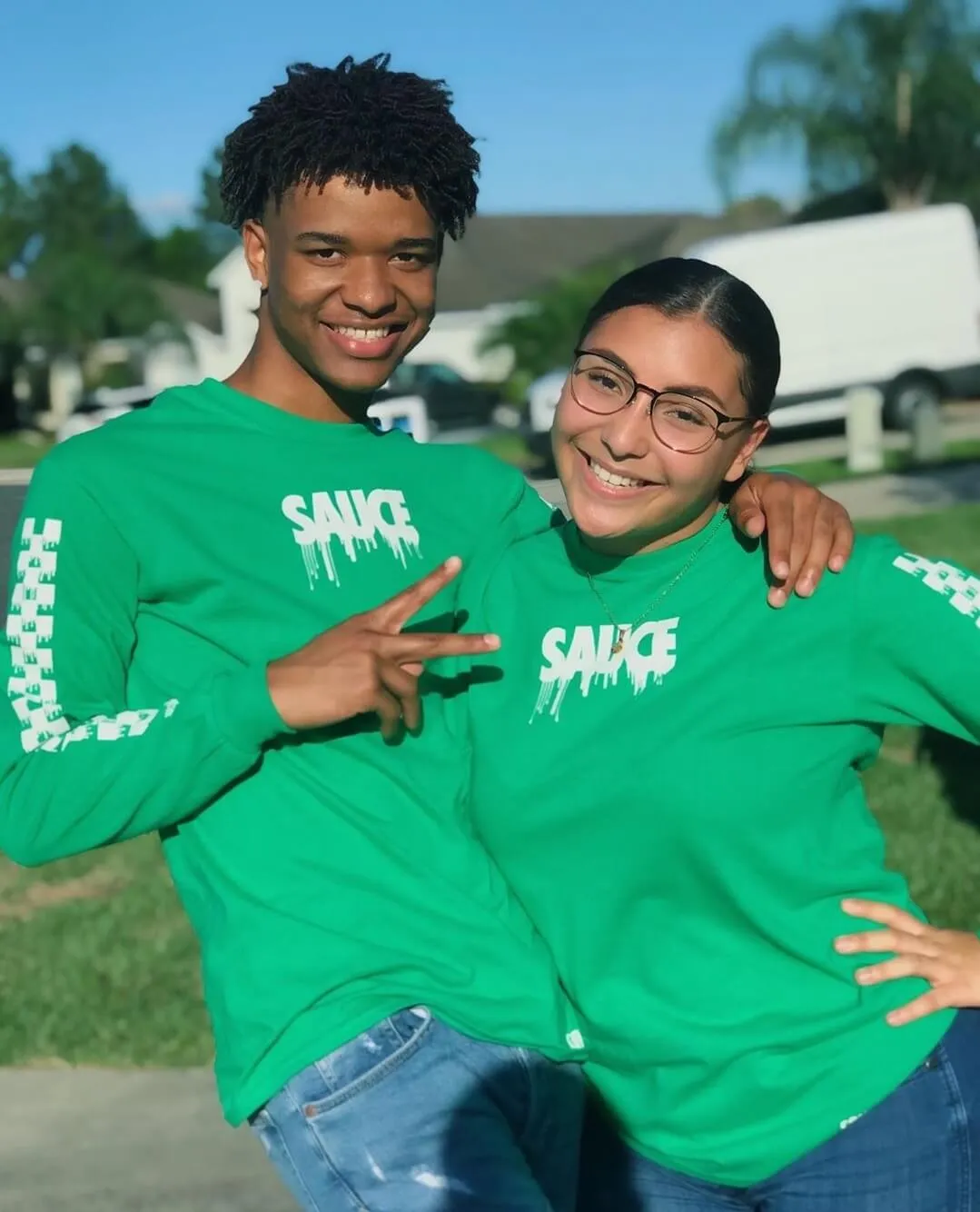 White Sauce (S) | Green Long Sleeve Tee (Solid Checkered Drippin Sleeve)