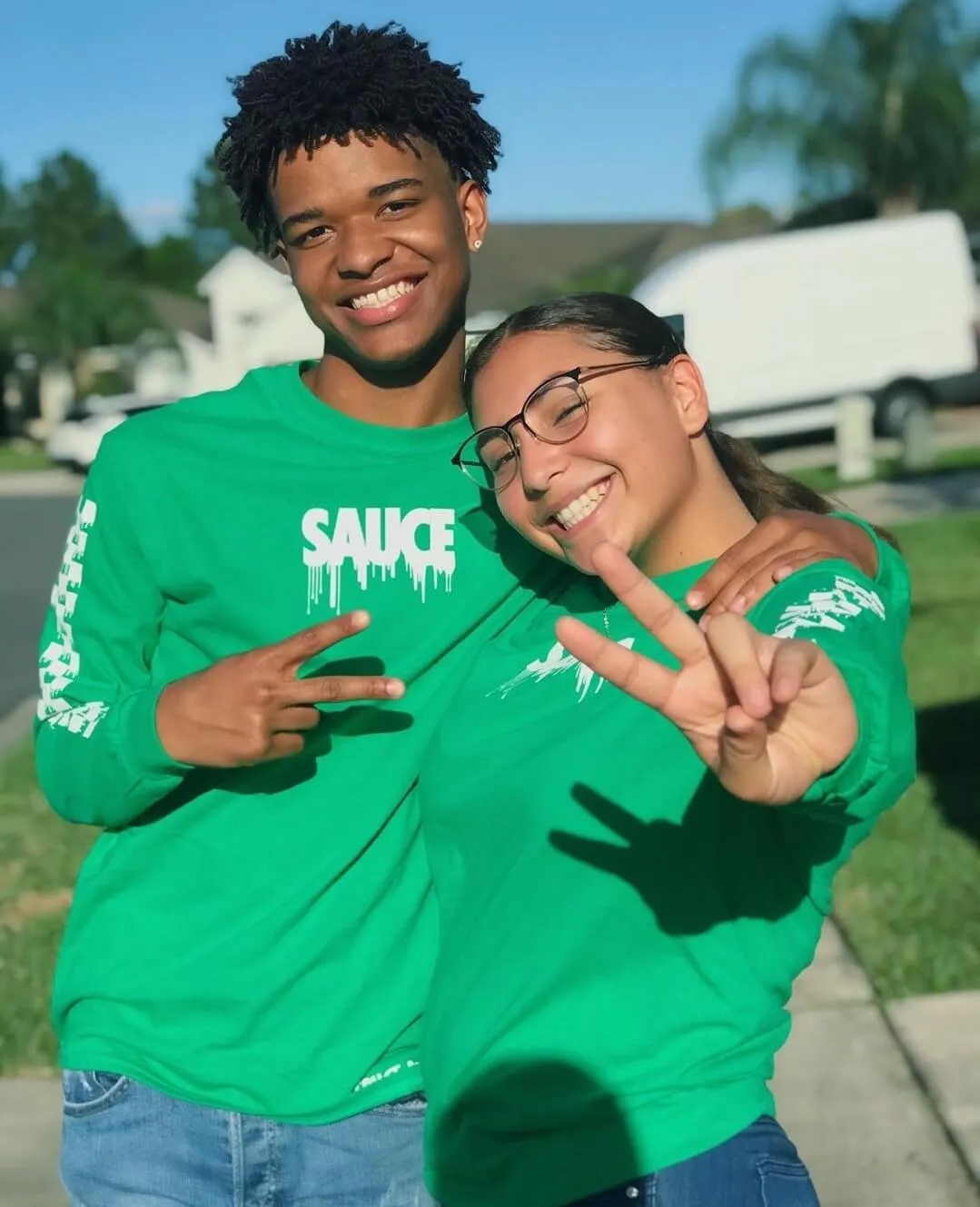 White Sauce (S) | Green Long Sleeve Tee (Solid Checkered Drippin Sleeve)