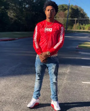 White Sauce (S) | RedMill Long Sleeve Tee (Solid Checkered Drippin Sleeves)