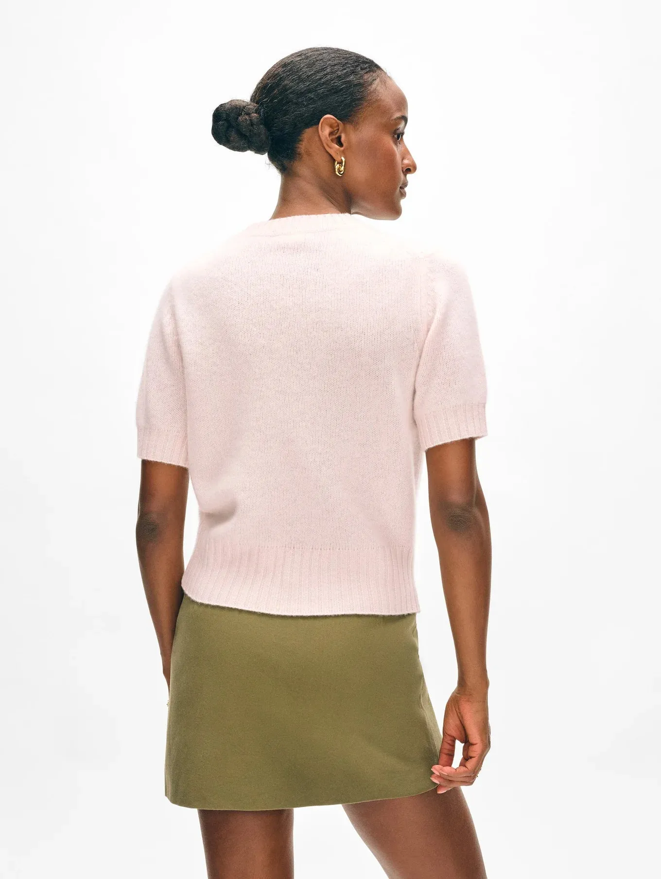 White   Warren Cashmere Featherweight Tee Shirt Pink Sand