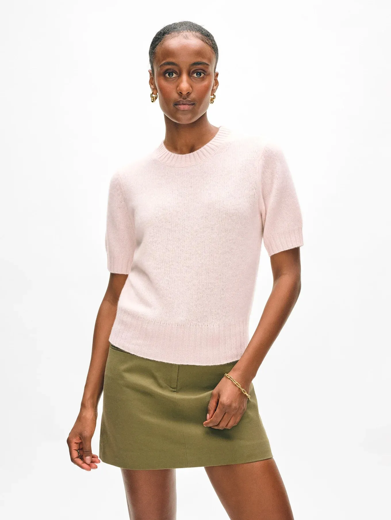 White   Warren Cashmere Featherweight Tee Shirt Pink Sand