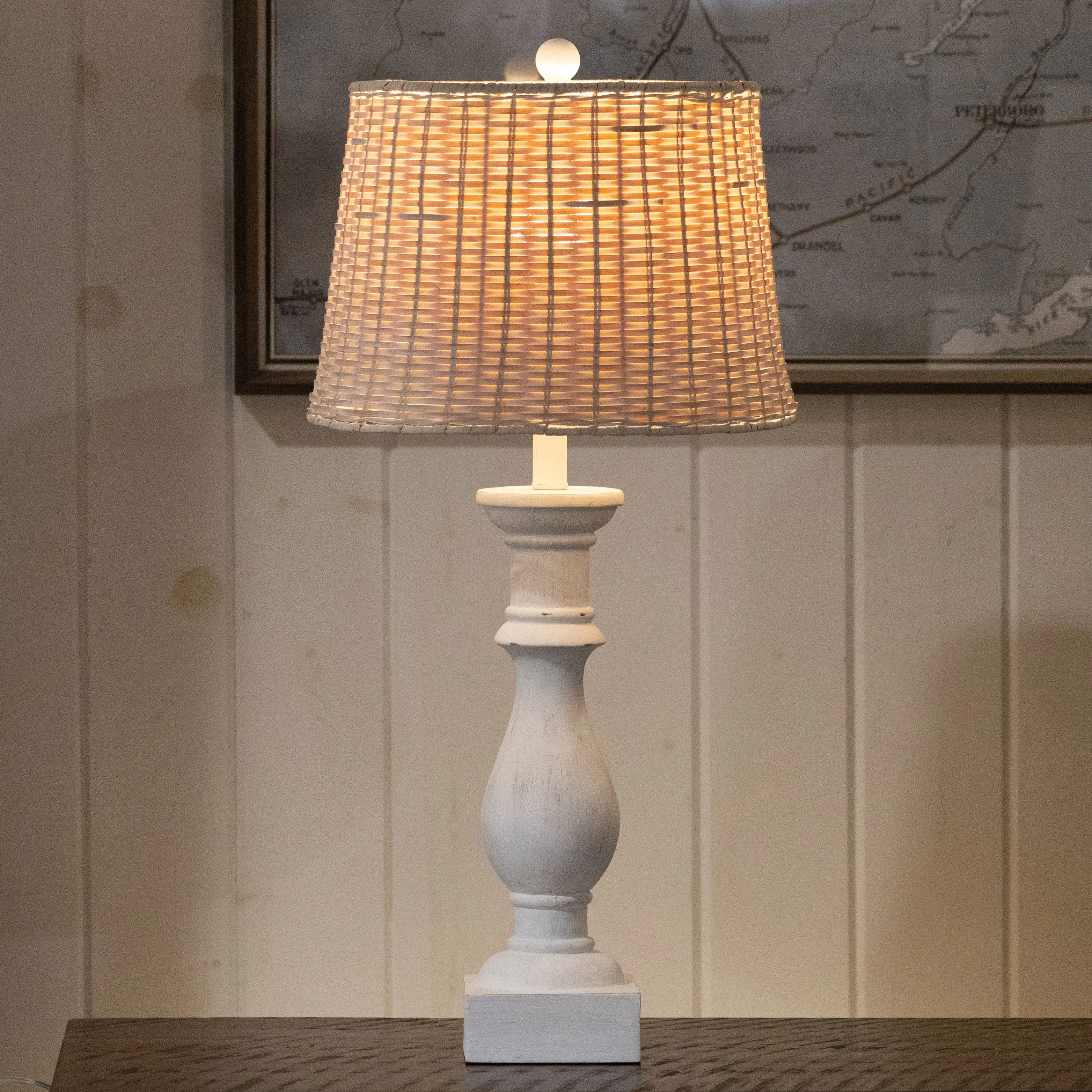 White Wash Turned Table Lamp