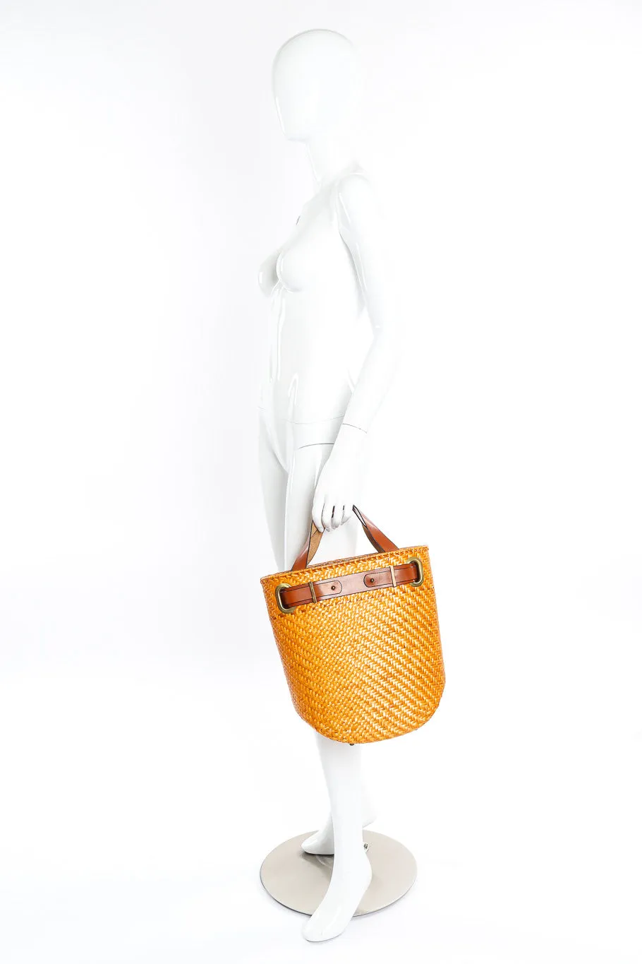 Wicker and Leather Tote Bag