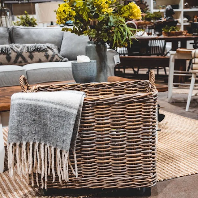 Wicker Basket on Wheels