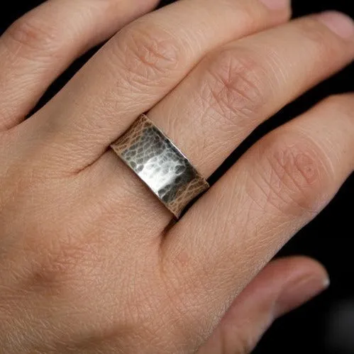 Wide Hammered and Oxidized Sterling Silver Ring - PALI