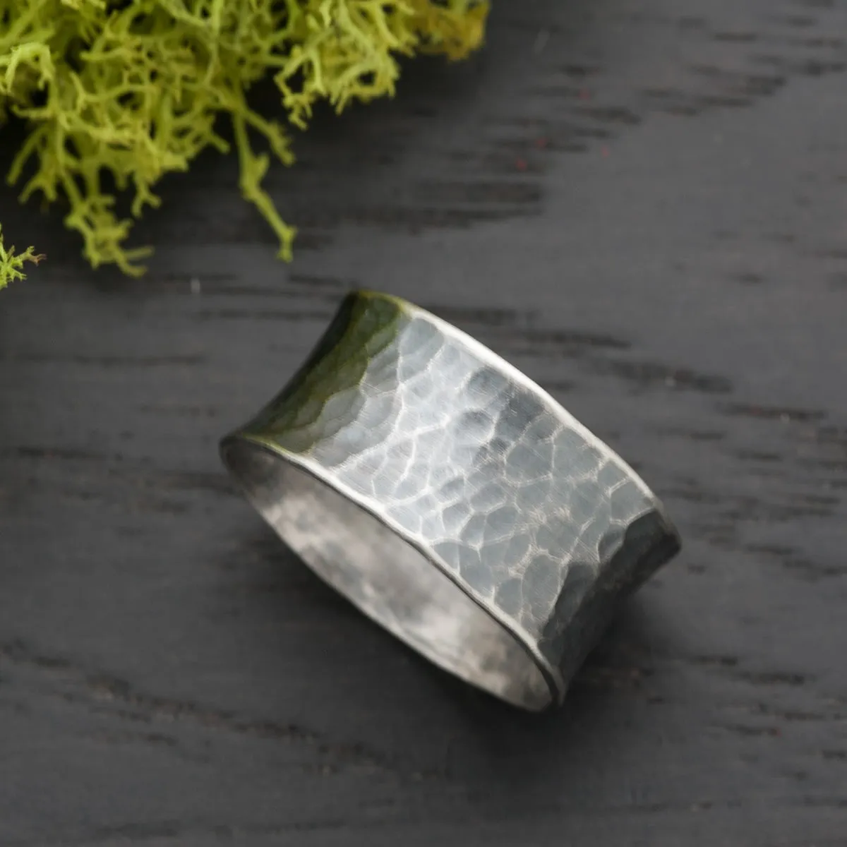 Wide Hammered and Oxidized Sterling Silver Ring - PALI
