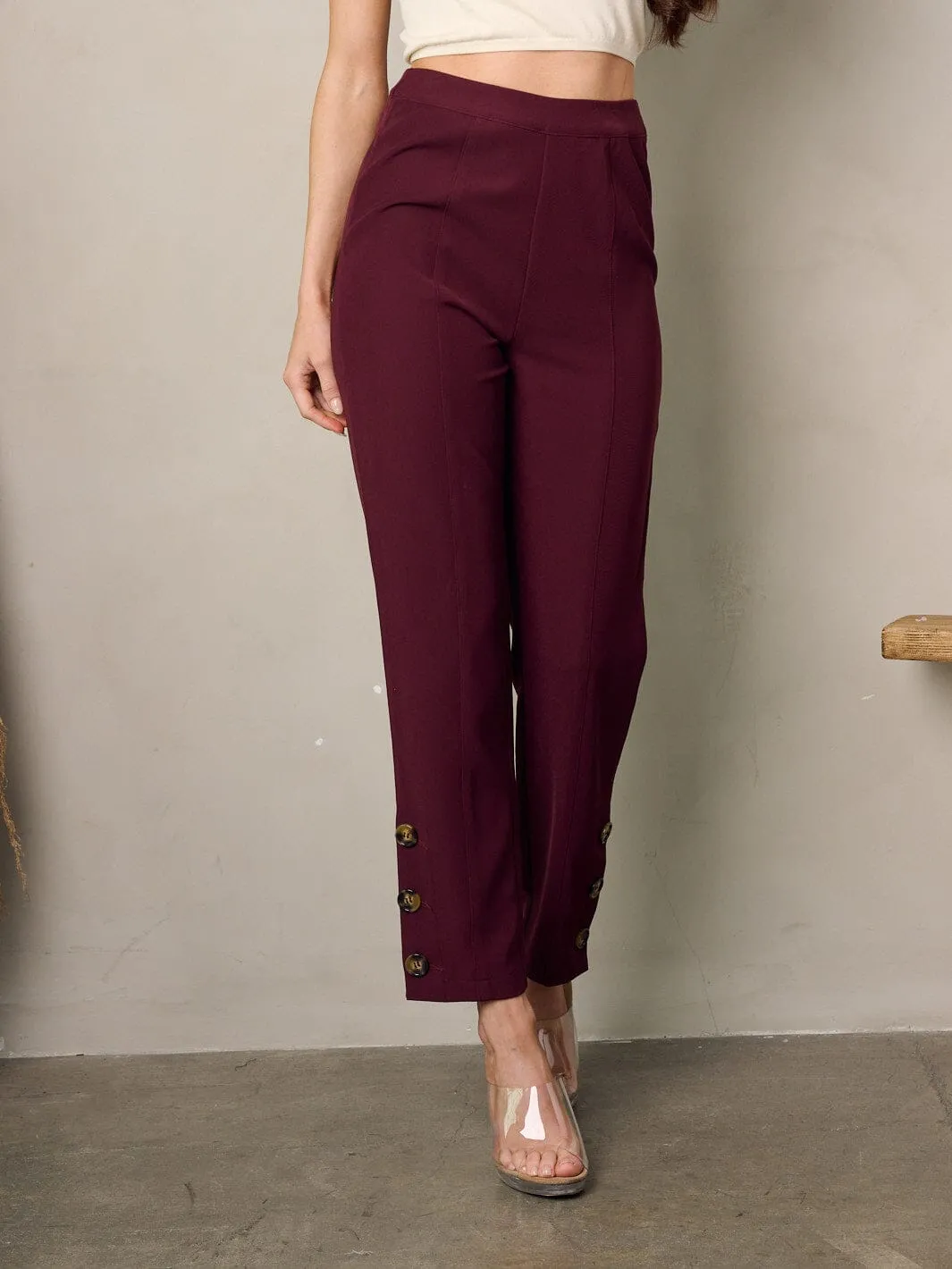 WOMEN'S BUTTONS HEM DETAILED TAPPERED PANTS