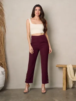 WOMEN'S BUTTONS HEM DETAILED TAPPERED PANTS