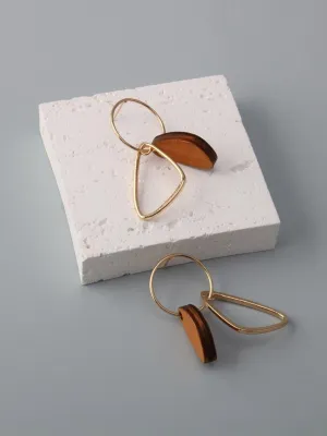 WOMEN'S GOLD WOOD DETAILED EARRINGS