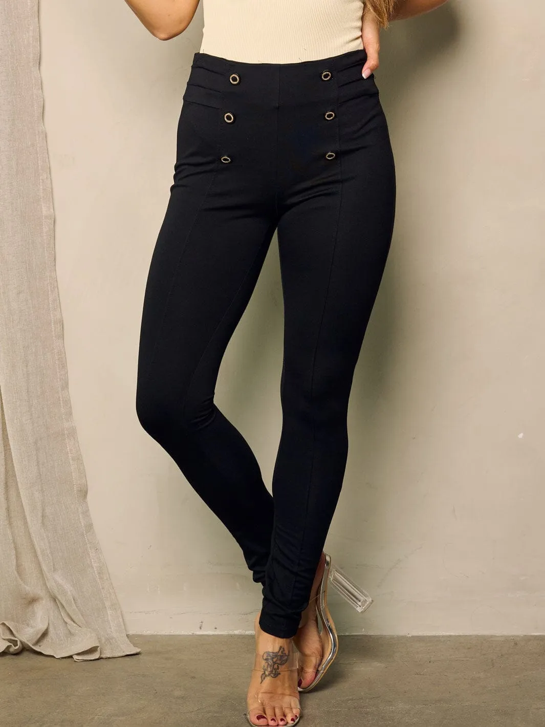 WOMEN'S HIGH WAIST BUTTONS DETAILED PANTS