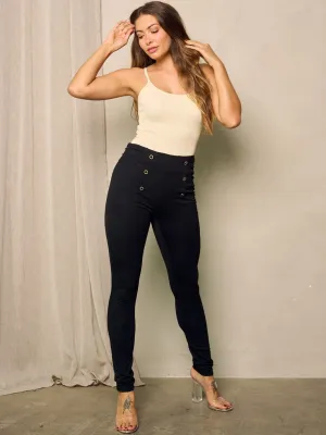 WOMEN'S HIGH WAIST BUTTONS DETAILED PANTS