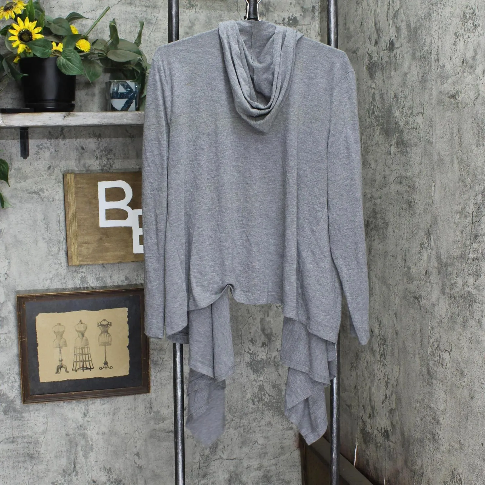Womens Lightweight Hooded Knit Drapey Cardigan 16666c8d003d5b Gray XL