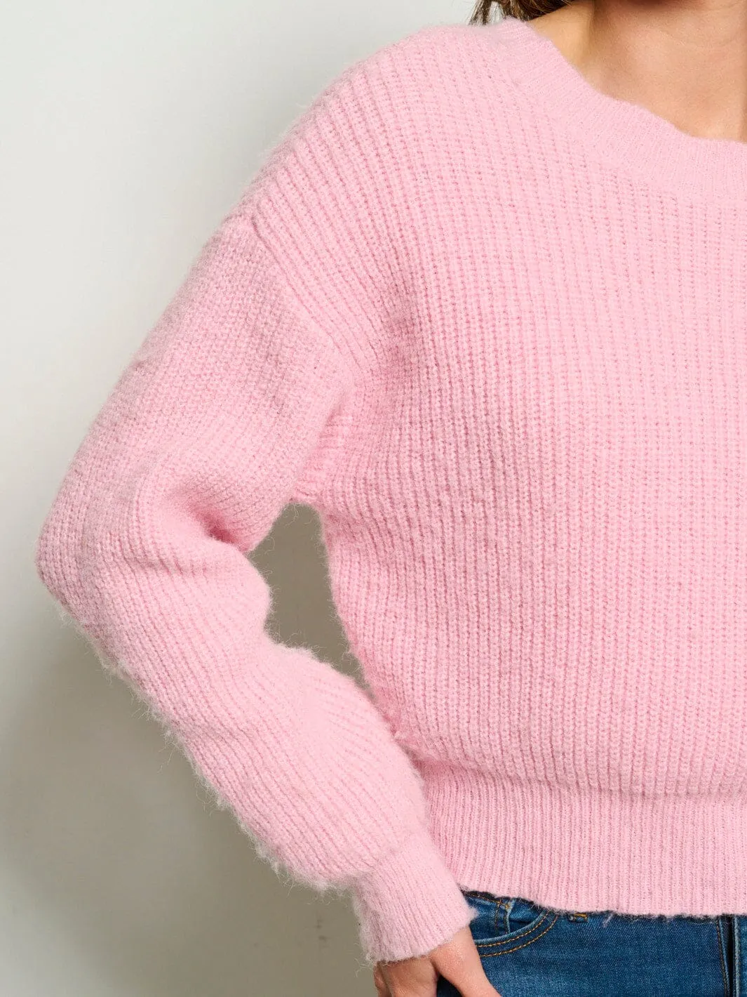WOMEN'S LONG SLEEVE BACK DETAILED PULLOVER SWEATER