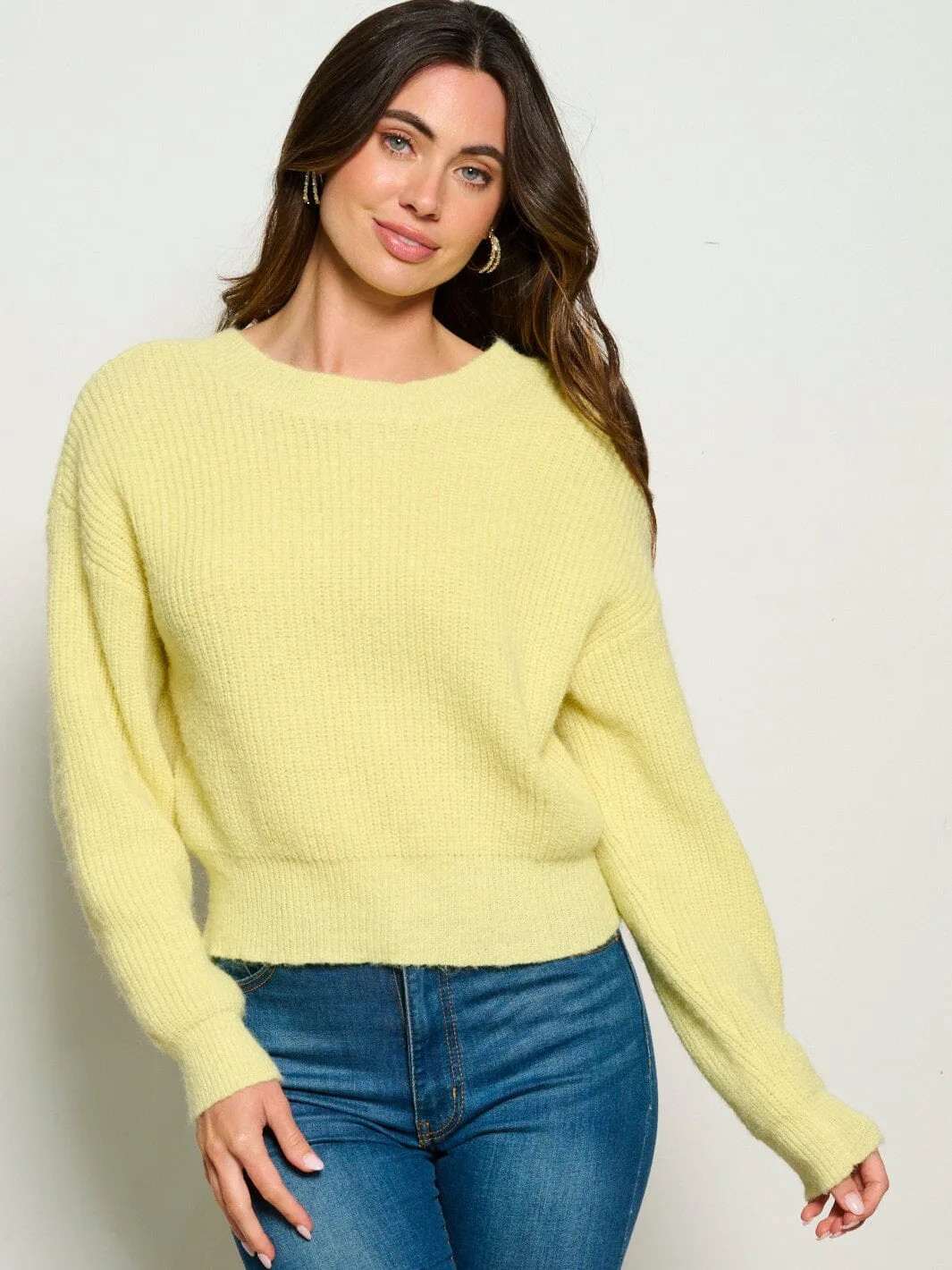 WOMEN'S LONG SLEEVE BACK DETAILED PULLOVER SWEATER