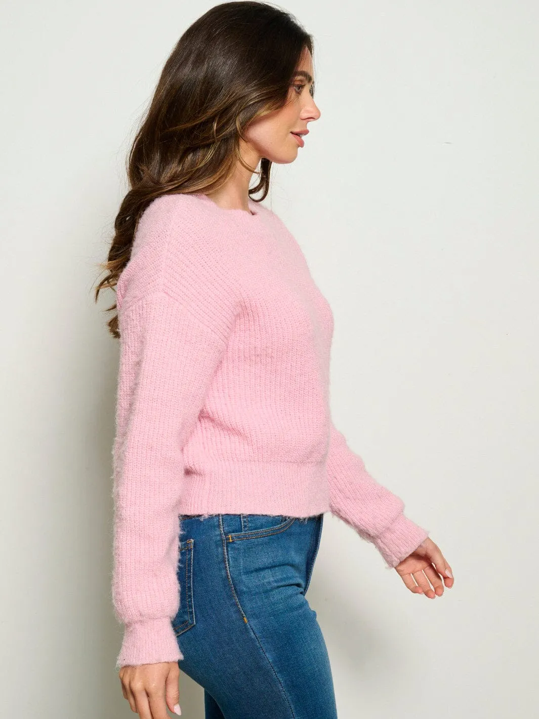 WOMEN'S LONG SLEEVE BACK DETAILED PULLOVER SWEATER
