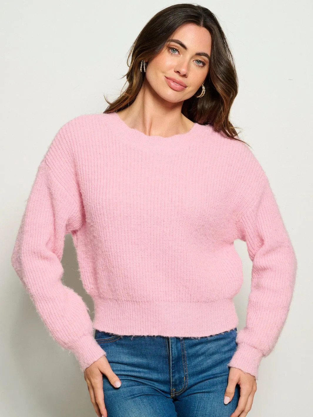 WOMEN'S LONG SLEEVE BACK DETAILED PULLOVER SWEATER