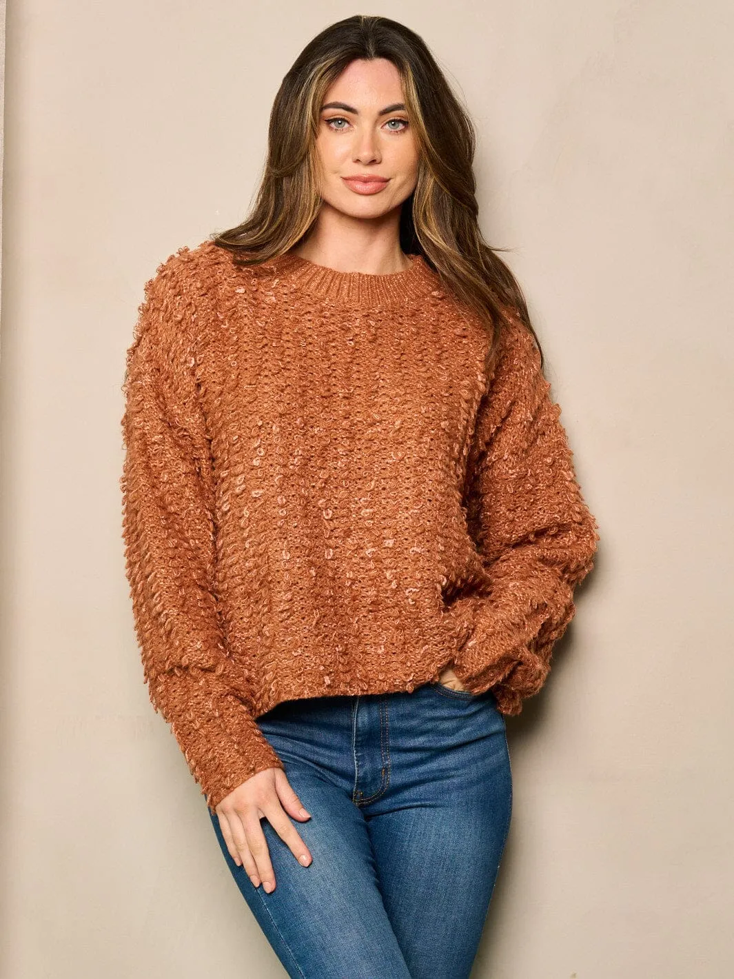 WOMEN'S LONG SLEEVE DETAILED PULLOVER SWEATER