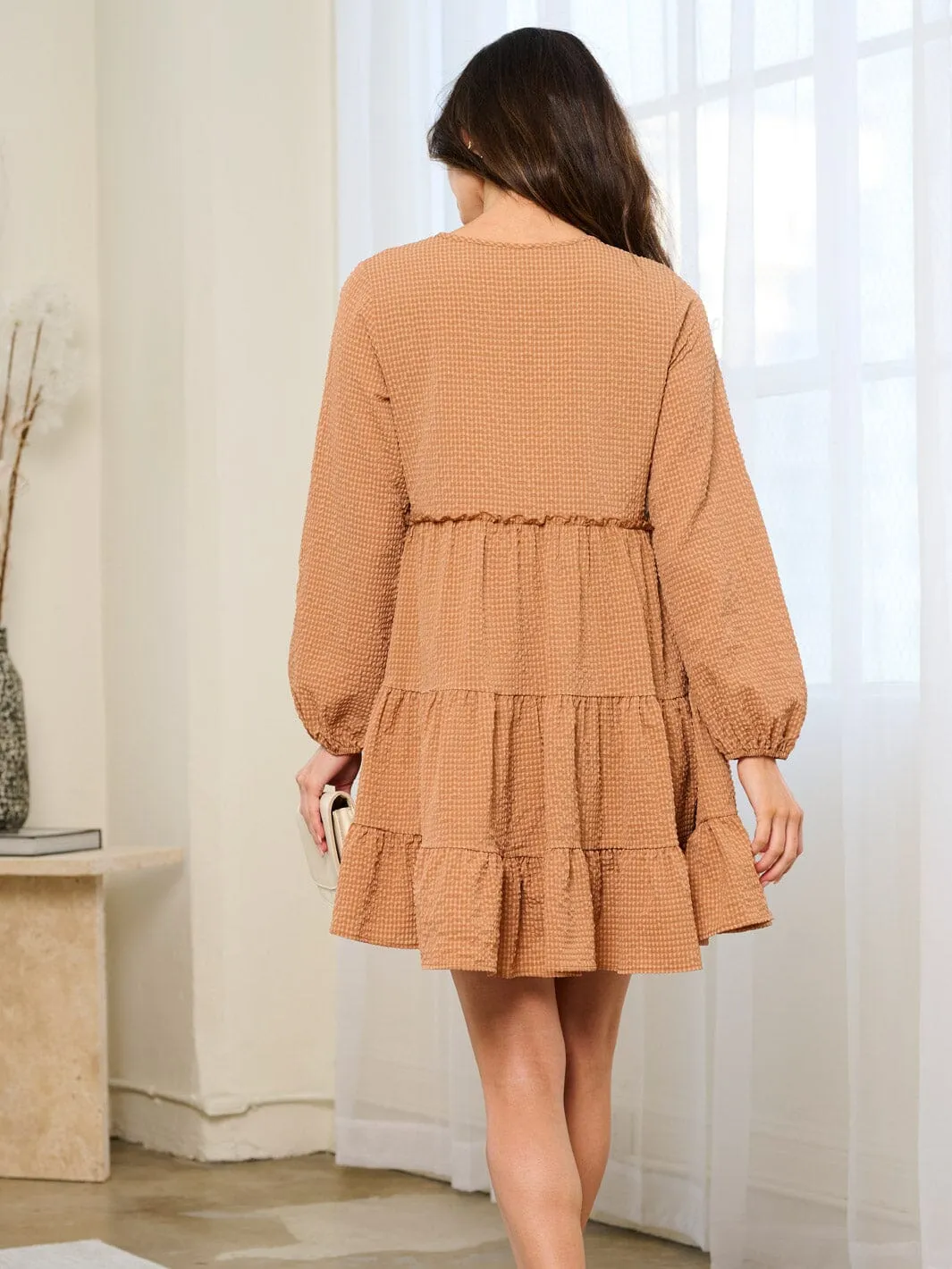 WOMEN'S LONG SLEEVE DETAILED TIERED MINI DRESS