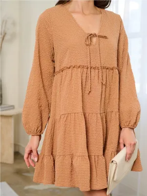 WOMEN'S LONG SLEEVE DETAILED TIERED MINI DRESS