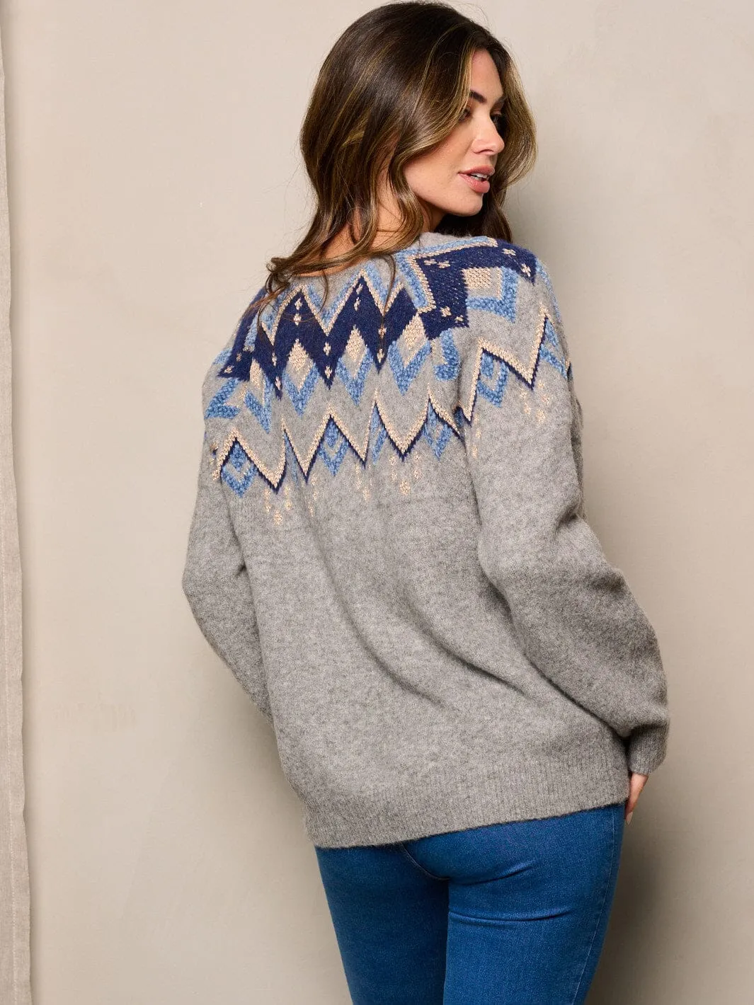 WOMEN'S LONG SLEEVE MULTI SEQUINS SETAILED SWEATER