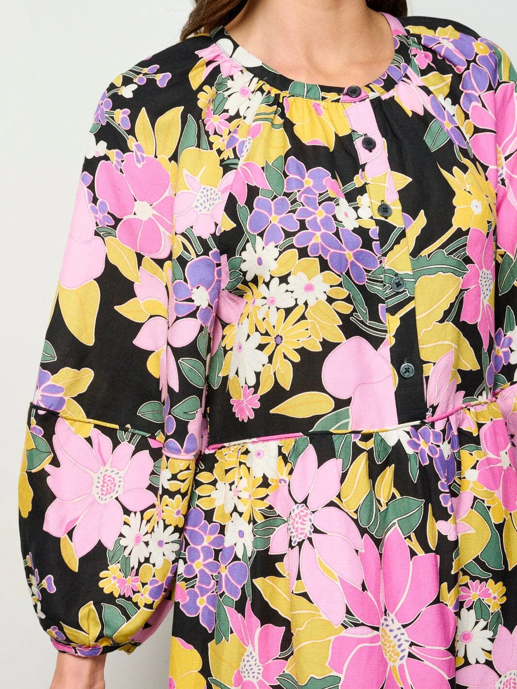 WOMEN'S LONG SLEEVE TUNIC FLOWER MINI DRESS