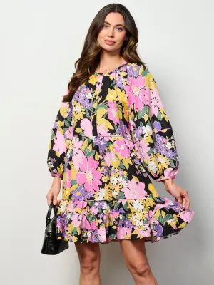 WOMEN'S LONG SLEEVE TUNIC FLOWER MINI DRESS