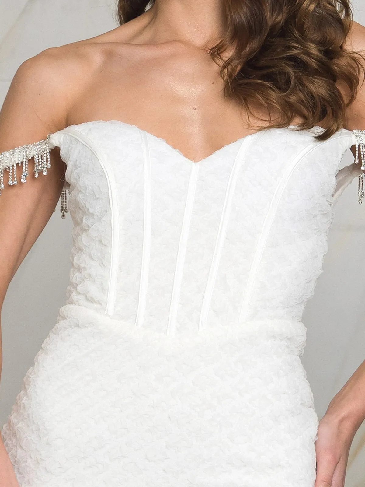 WOMEN'S OFF SHOULDER BODYCON DETAILDED MINI DRESS