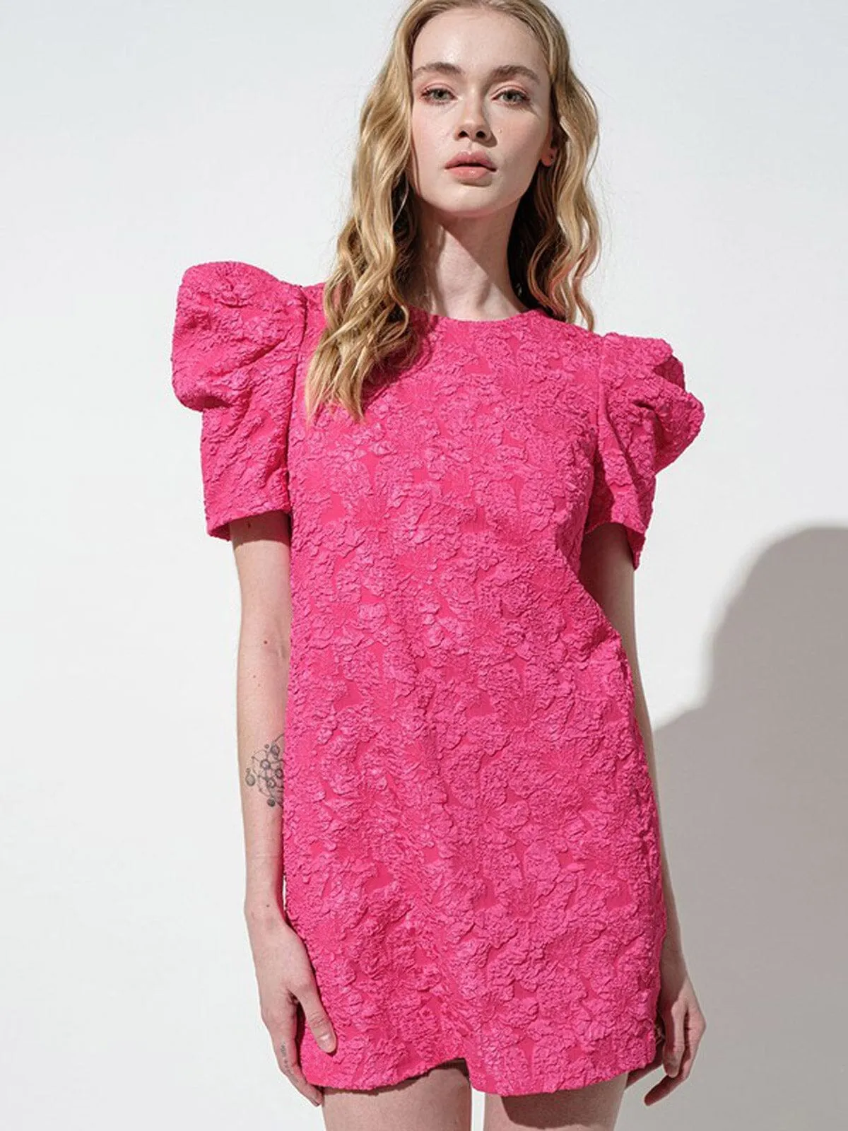 WOMEN'S SHORT PUFF SLEEVE DETAILED TUNIC MINI DRESS