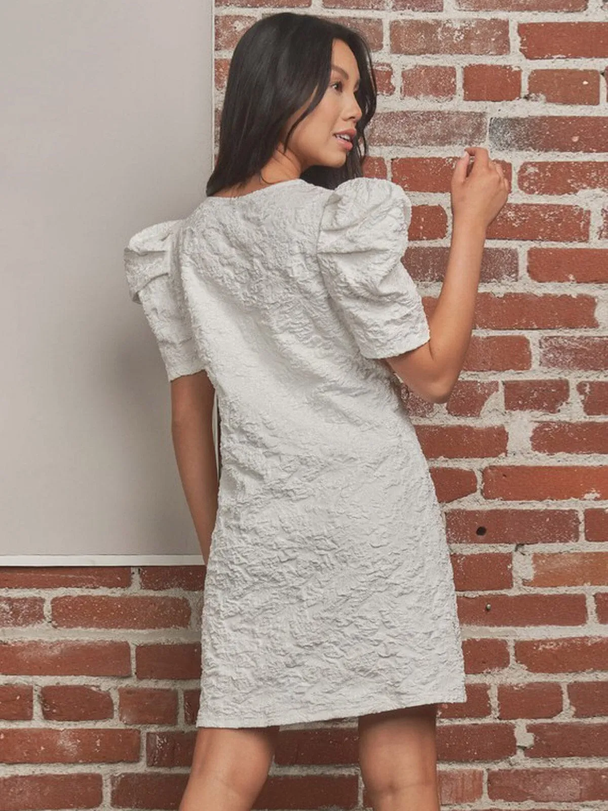 WOMEN'S SHORT PUFF SLEEVE DETAILED TUNIC MINI DRESS